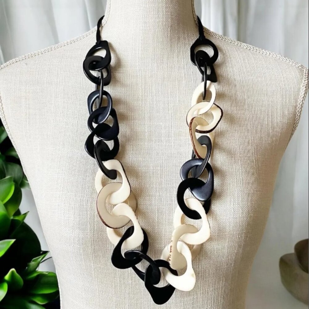 Off White and Black Tagua Necklace